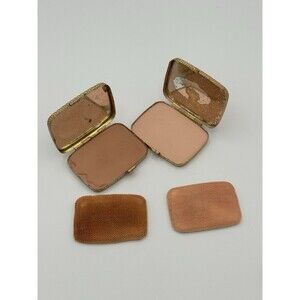 Pair of Vintage Revlon Powder Compacts – 1950s Gold-Tone Mid-Century Vanity Set